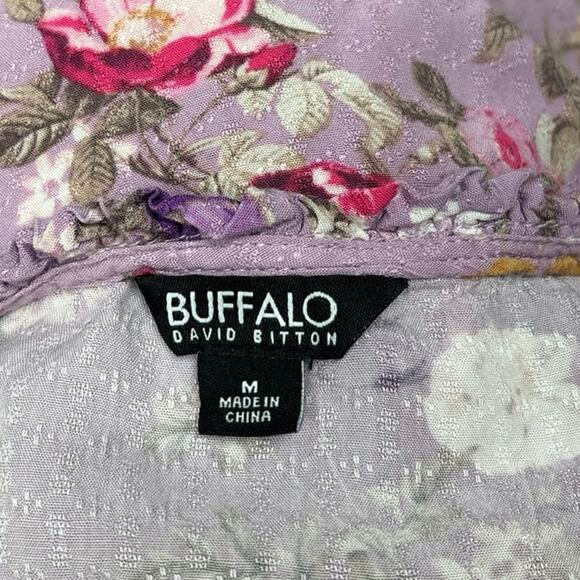 Buffalo David Bitton Purple Split V-Neck Flutter Sleeve Floral Blouse Top Size M - Picture 5 of 7